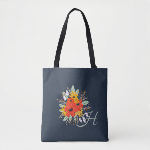 Modern Floral Bouquet Monogram Blue Tasche