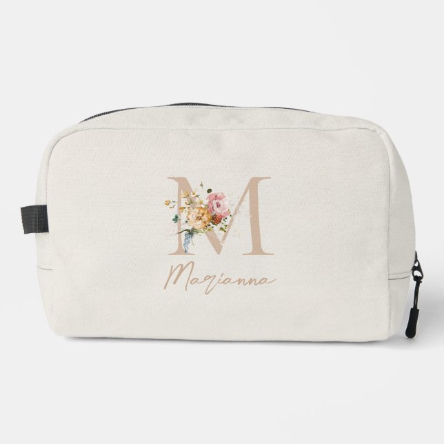 Modern Floral Bouquet Monogram Waschbeutel (Vorderseite)