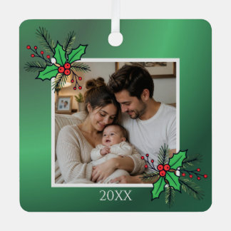 Modern Floral Christmas Photo Frame Ornament Aus Metall