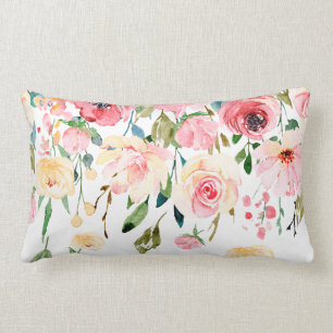Modern Floral Drop Rosa Gelbe Zinnen Lendenkissen