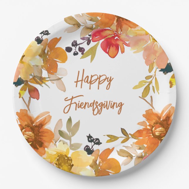 Modern Floral Friendsgiving  Pappteller (Vorderseite)