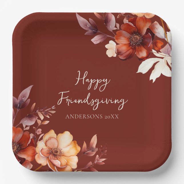 Modern Floral Friendsgiving  Pappteller (Vorderseite)
