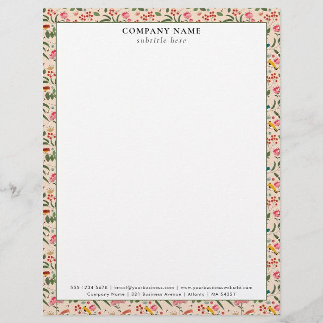 Modern Floral Garden Pattern Company Name Details Briefbogen (Vorderseite)