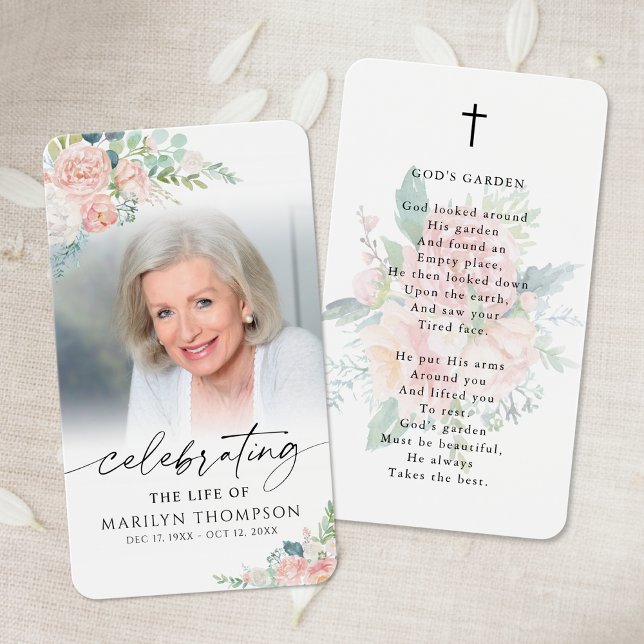 Modern Floral God's Garden Photo Prayer Card (Créateur téléchargé)