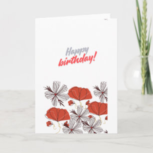 Modern Floral Happy Birthday Card - Red Poppy Flor Karte