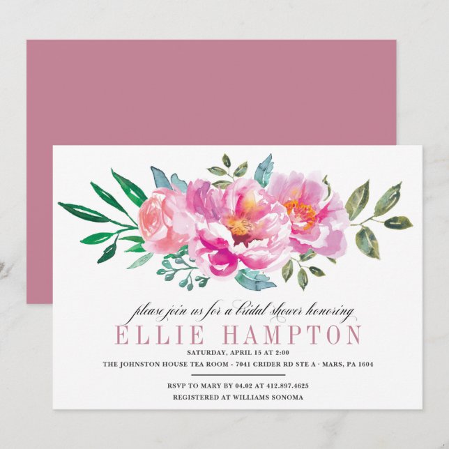 Modern Floral Lila Bridal Dusche Einladung (Vorne/Hinten)