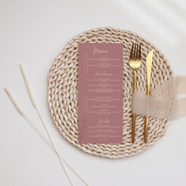Modern Floral Mauve Wedding Menükarte (Von Creator hochgeladen)
