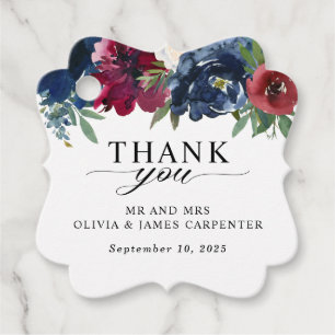 Modern Floral Navy Blue Burgundy Wedding Vielen Da Geschenkanhänger