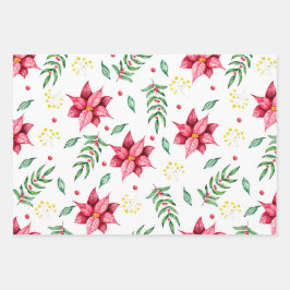 Modern Floral Poinsettia Weihnachten im Grünen Geschenkpapier Set