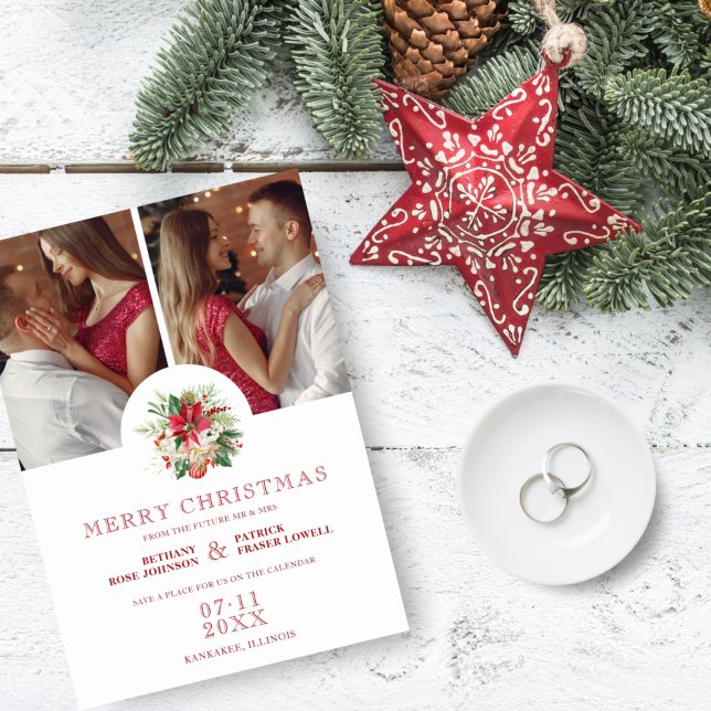 Modern Floral Poinsettias Bouquet Weihnachtsgebäck Save The Date (Von Creator hochgeladen)