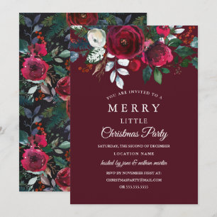 Modern Floral Red Burgund Weihnachts-Party Einladung