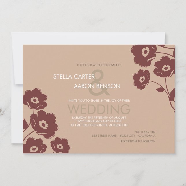 Modern Floral Wedding Einladung - Marsala (Vorderseite)