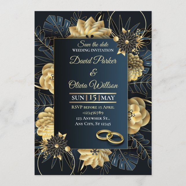 Modern Floral Wedding Invitation Custom card (Devant)