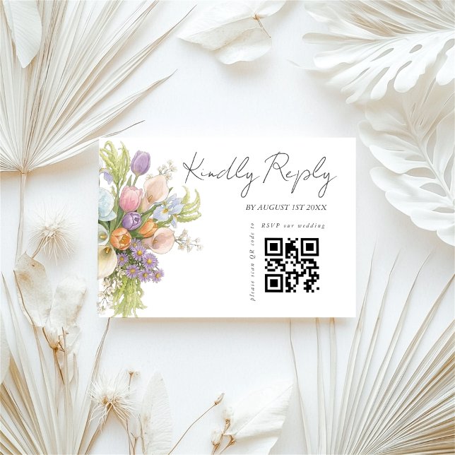 Modern Floral Wedding QR code  RSVP Karte (Von Creator hochgeladen)