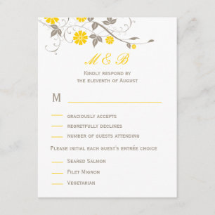 Modern Floral Wedding RSVP Card - Mustard