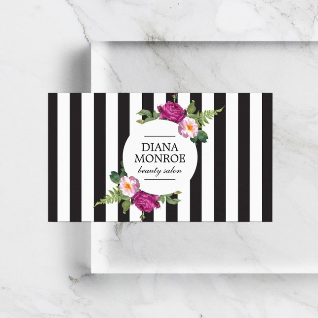 Modern Floral Wraath Strip Salon Business Card Visitenkarte (Von Creator hochgeladen)