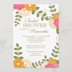Modern Floral Zinnia & Mums Blume Brautparty Einladung