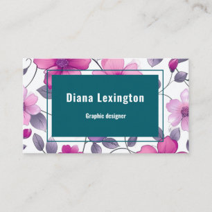 Modern florale Fuchsia Green Business Card Visitenkarte