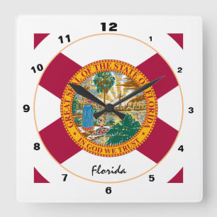 Modern Florida Zuhause, Florida Flag Design / USA Quadratische Wanduhr