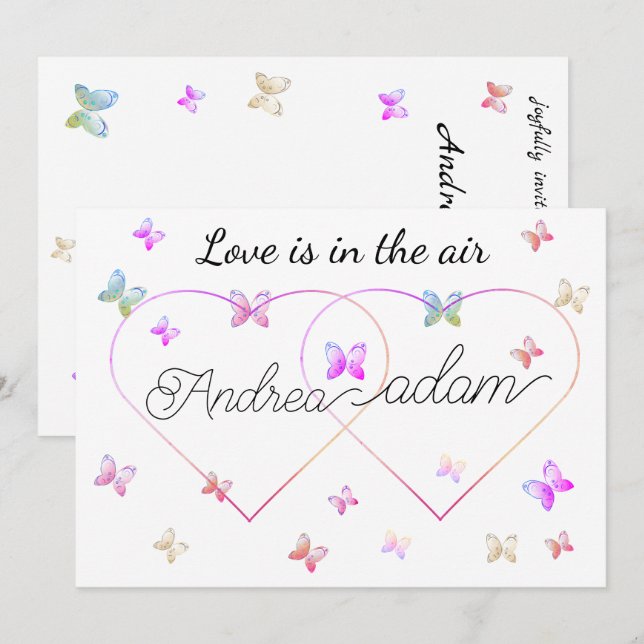 modern flying butterflies heart invitation einladung (Vorne/Hinten)
