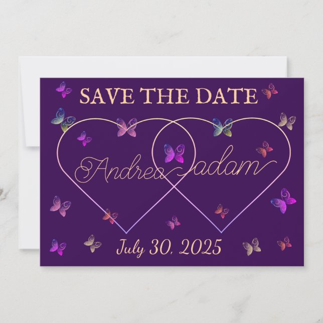 modern flying butterflies heart save the date (Vorderseite)