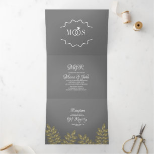 Modern Foil Greenerity Ring Wedding Logo Dreifach Gefaltete Einladung
