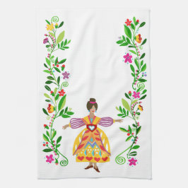 Modern Folk Art mexikanisches Blumenmädchen Geschirrtuch