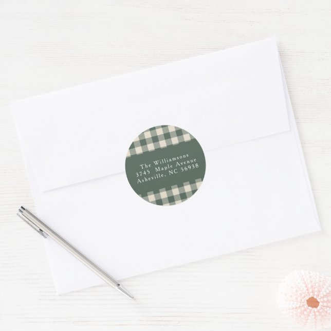 Modern Forest Green Kariert Weihnachten Rücksendea Runder Aufkleber (Umschlag)