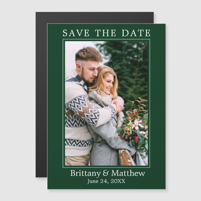 Modern Forest Green Magnetic Save the Date Magnetkarte (Vorne/Hinten)