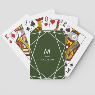 Modern Forest Green und White   Monogramm Spielkarten
