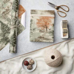 Modern Forest Junting Green Toile de Jouy Pattern Geschenkpapier