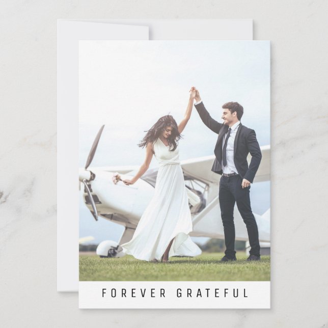 Modern Forever Grateful 2 Foto Hochzeit Dankeskarte (Vorderseite)