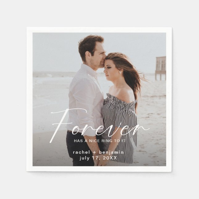 Modern Forever hat eine schöne Ring Foto Verlobung Serviette (Vorderseite)