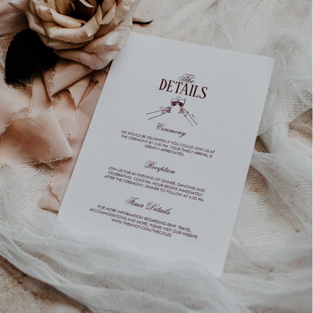 Modern Formal Burgundy Wedding Details  Begleitkarte (burgundy formal wedding details enclosure card, deep maroon wedding classic, modern retro wedding)