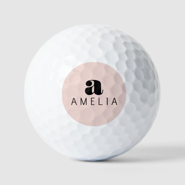 Modern formatierter, rosa Monogramm-Name Golfball (Vorderseite)
