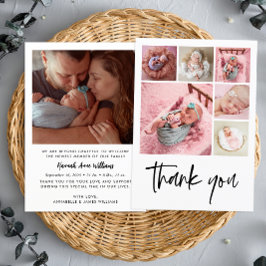 Modern Foto Collage Baby Birth Vielen Dank Ankündigung