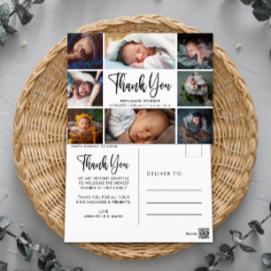 Modern Foto Collage Baby Vielen Dank Ankündigung Postkarte