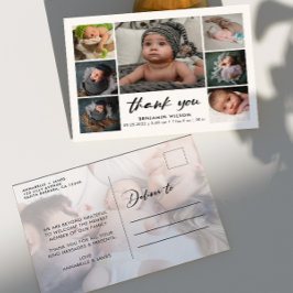 Modern Foto Collage Baby Vielen Dank Ankündigungspostkarte