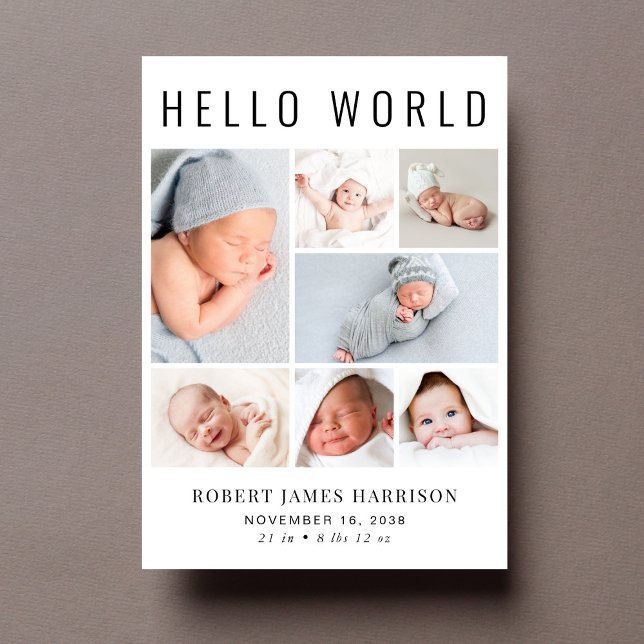 Modern Foto Collage Birth Ankündigung (Announce the arrival of your precious baby in a way that is as beautiful and unique as they are)