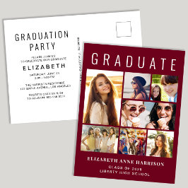 Modern Foto Collage Burgundy Red Graduation Party Einladungspostkarte