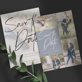 Modern Foto Collage Dusty Blue Save The Date