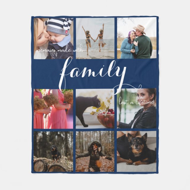 Modern Foto Collage Family Typografie Fleecedecke (Vorderseite)