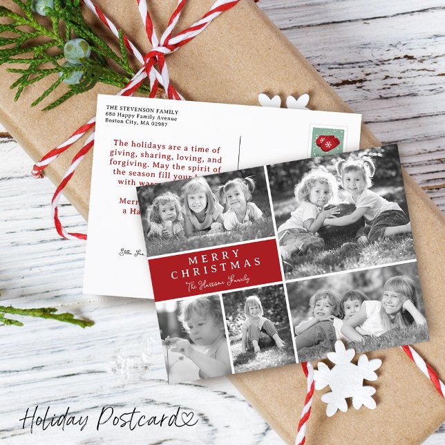 Modern Foto Collage Frohe Weihnachten (Modern Photo Collage Merry Christmas Holiday Postcard)