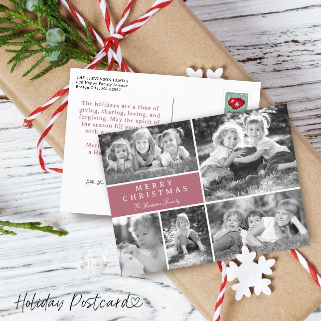 Modern Foto Collage Frohe Weihnachten (Modern Photo Collage Merry Christmas Holiday Postcard)