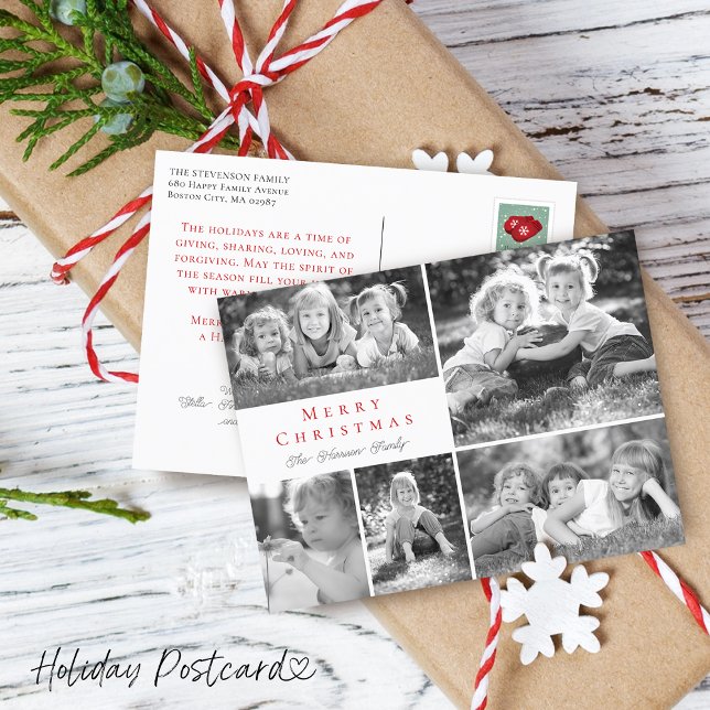 Modern Foto Collage Frohe Weihnachten (Modern Photo Collage Merry Christmas Holiday Postcard)