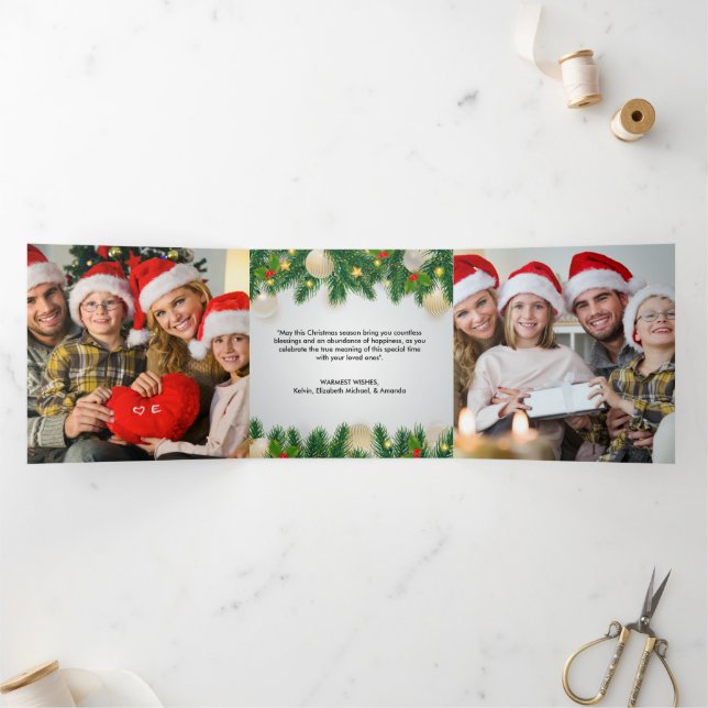 Modern Foto Collage Frohe Weihnachten Dreifach Gefaltete Urlaubskarte (Innenseite)