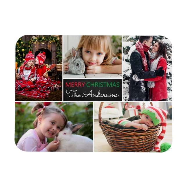 Modern Foto Collage Frohe Weihnachten Magnet (Horizontal)