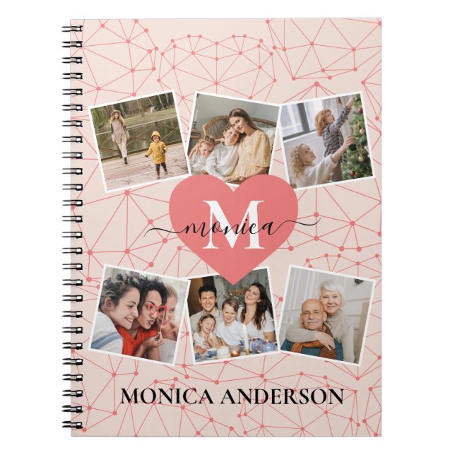 Modern Foto Collage Girly Pink Monogram Name Notizblock (Vorderseite)