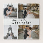 Modern Foto Collage Newlyweds Monogram White<br><div class="desc">Feiern Sie Ihre jüngste Ehe mit diesen 4 Fotos,  mit Monogramm.</div>