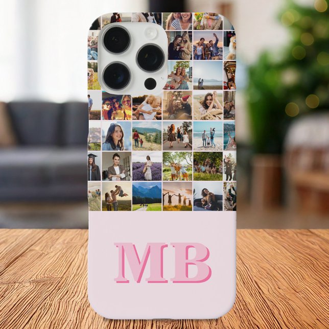 Modern Foto Collage Pink Initial Monogram iPhone 16 Pro Max Hülle (Von Creator hochgeladen)